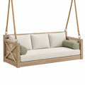 Wisząca sofa ogrodowa 180 x 75 x 65 cm - drewniana beżowa - 3-osobowa