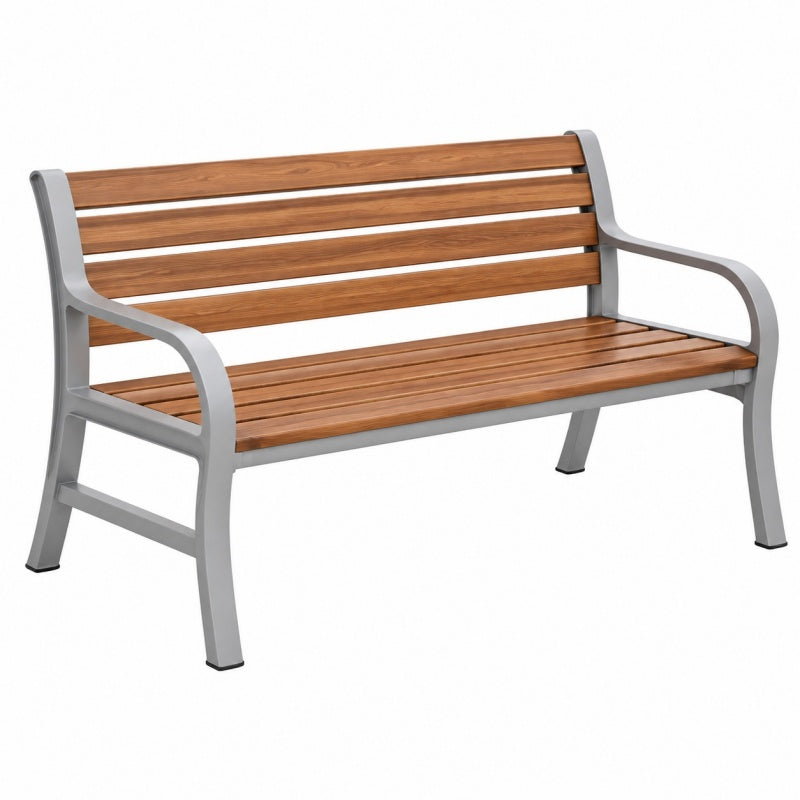 Ławka ogrodowa 150 x 65 x 85 cm drewniano-metalowa brązowo-srebrna z oparciem i podłokietnikami