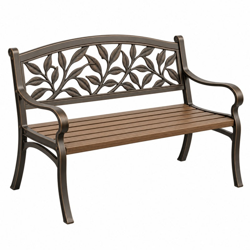 Ławka ogrodowa 122 x 62 x 91 cm metalowa brązowa z dekoracyjnym oparciem