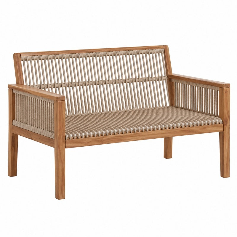 Ławka ogrodowa dwuosobowa 120 x 65 x 80 cm z drewna brązowa z plecionym siedziskiem