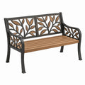 Ławka ogrodowa 122 cm metalowa brązowo-czarna z motywem liści