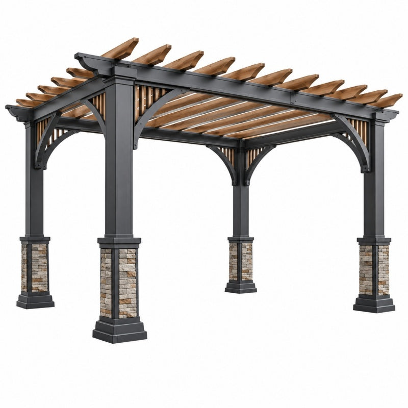 Pergola ogrodowa 400 x 300 x 250 cm stalowa czarna z drewnianym zadaszeniem