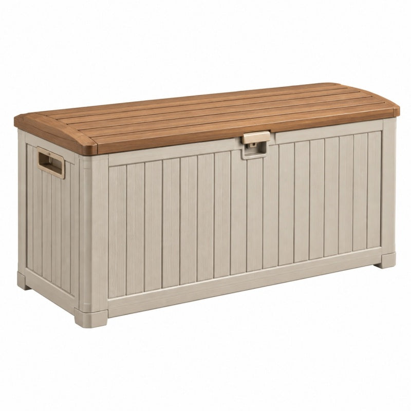 Skrzynia ogrodowa 120 x 53 x 57 cm z tworzywa sztucznego beżowo-brązowa - schowek i siedzisko