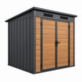 Domek narzędziowy 200 x 150 x 200 cm stalowy antracytowy z panelami w kolorze drewna do ogrodu