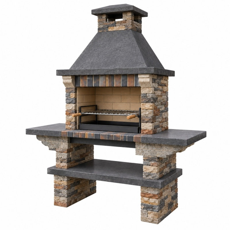 Grill ogrodowy 180 x 90 x 230 cm kamień grafitowy z rusztem w stylu rustykalnym