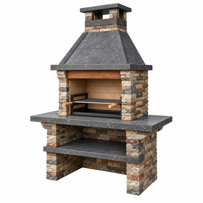 Grill ogrodowy 150 x 90 x 220 cm kamienny szary z paleniskiem i półką